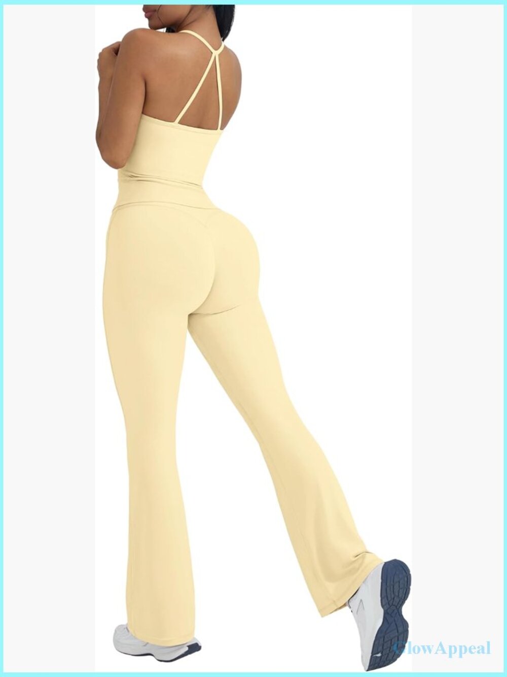 2 Piece Workout Set with Built-in Bra Tank and Flare Leggings